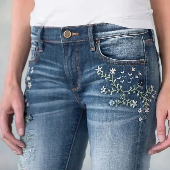 Driftwood Kelly Blueberry Blossom Jeans Women's 29 Floral Cottagecore Boho - Picture 16 of 16